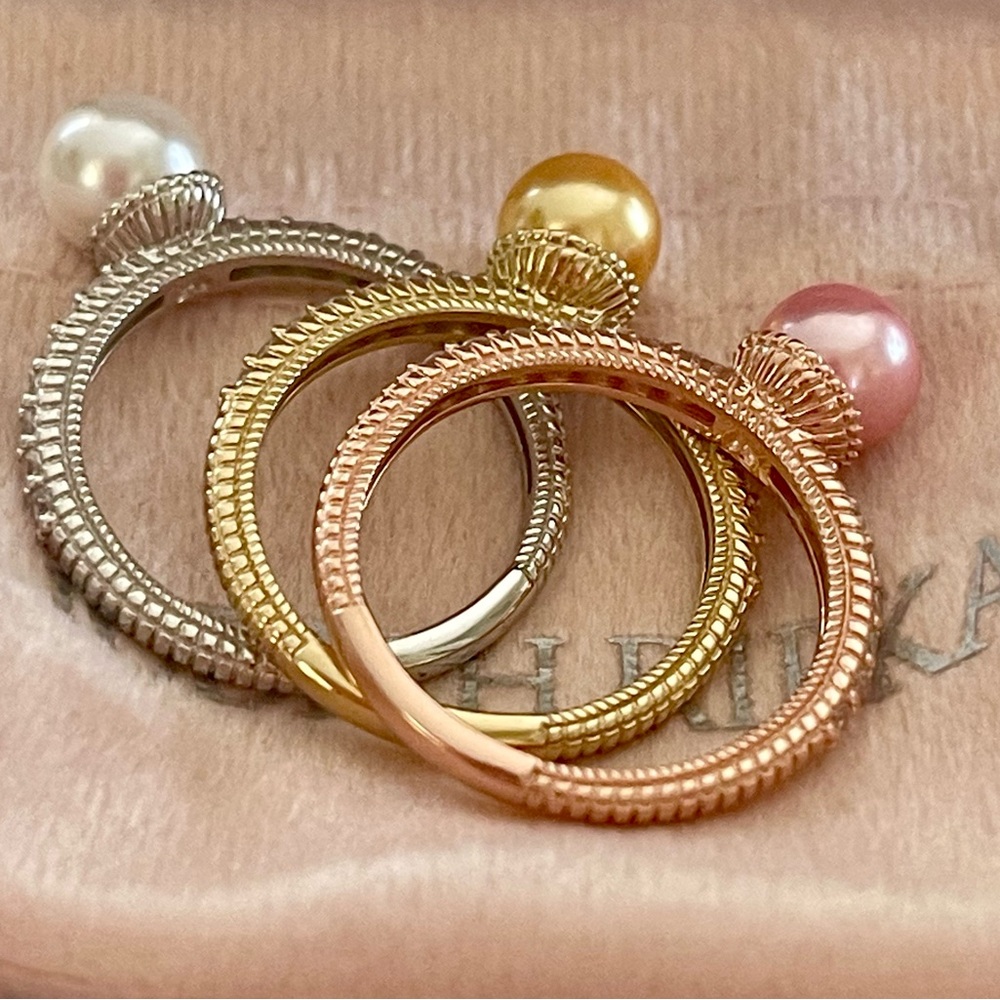 Judith Ripka Pearl Trio Ring Set in Silver, Pink, and Gold - Picture 4 of 9